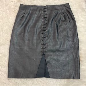 Textured patent leather mini skirt with lace up
